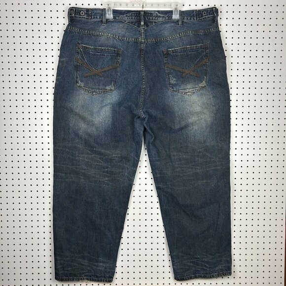 Sean John Wide Leg Denim Jeans 46x31 Grunge Streetwear Skate Baggy Buckle Back‎ - Picture 1 of 7
